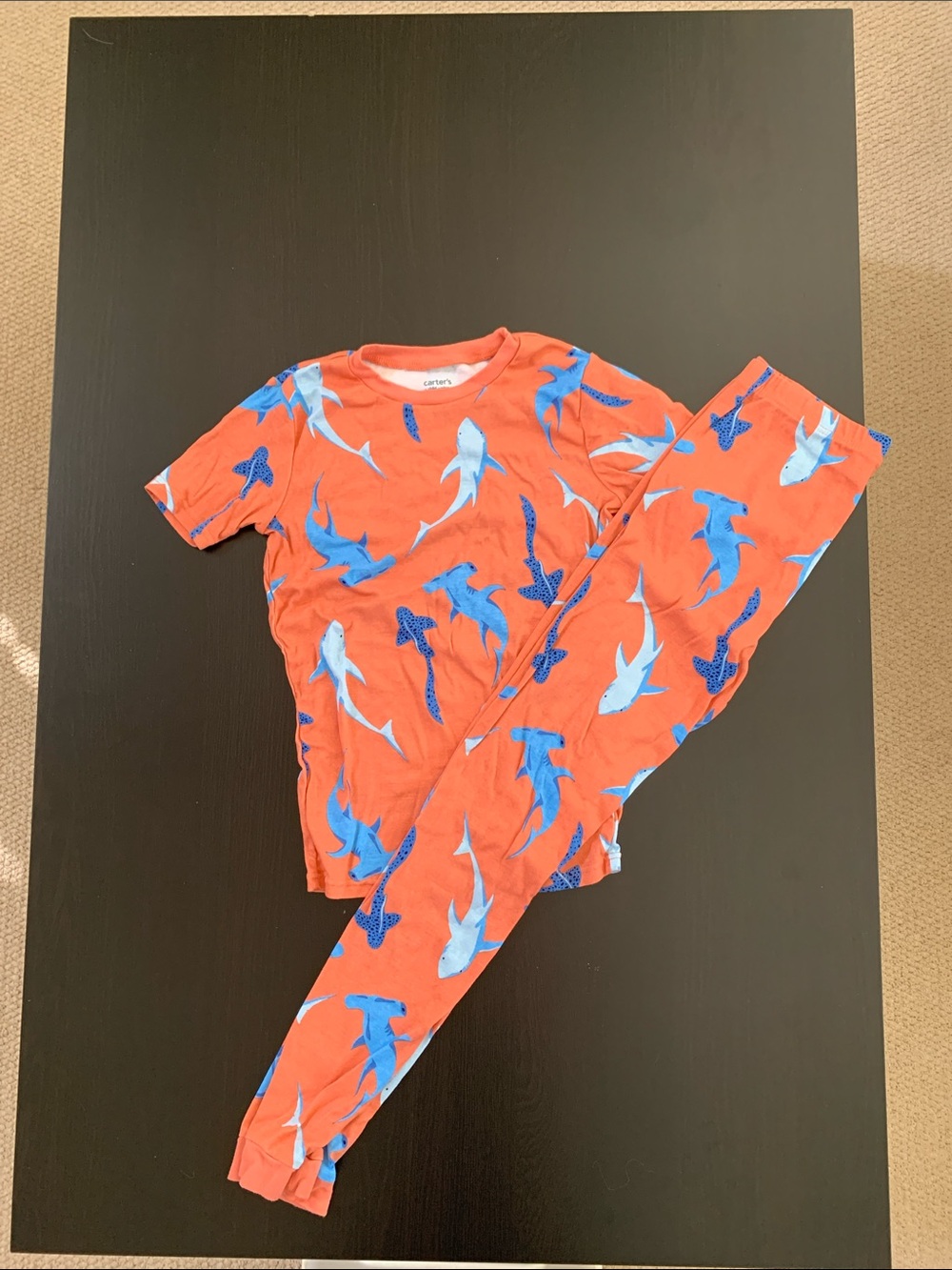 Carter's Orange Shark Print Kids Swim Rashguard Set